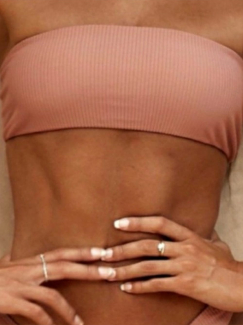 Ribbed Bandeau Bikini Set — Dusty Rose
